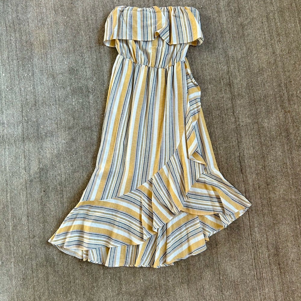 The Vanity Room Yellow and White Striped Midi Dress